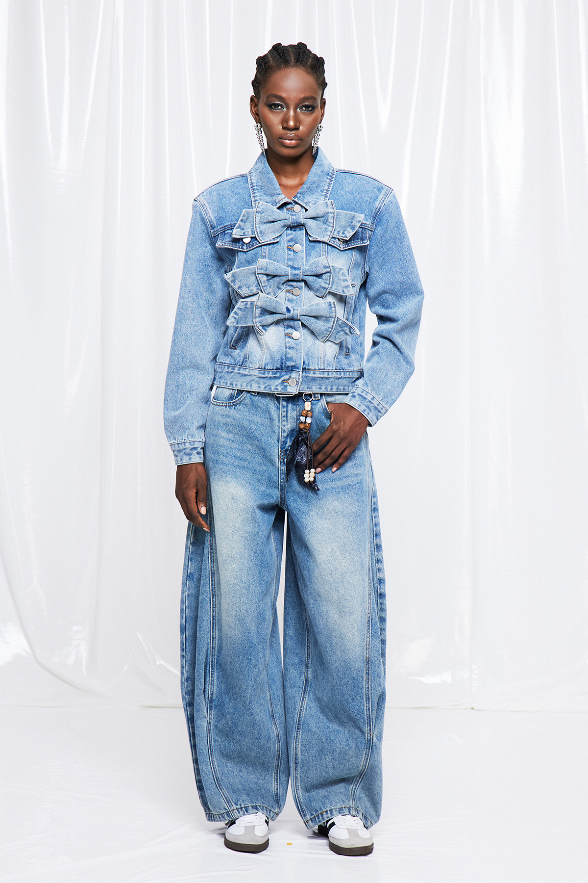 Frenske Bow Denim Pants Set