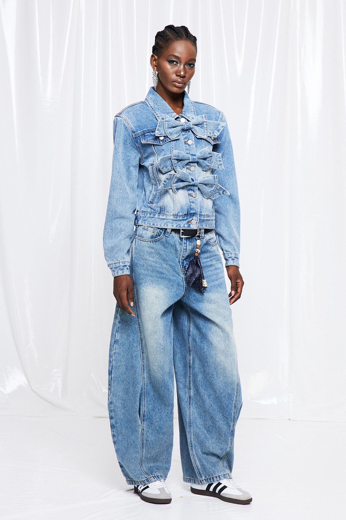 Frenske Bow Denim Pants Set