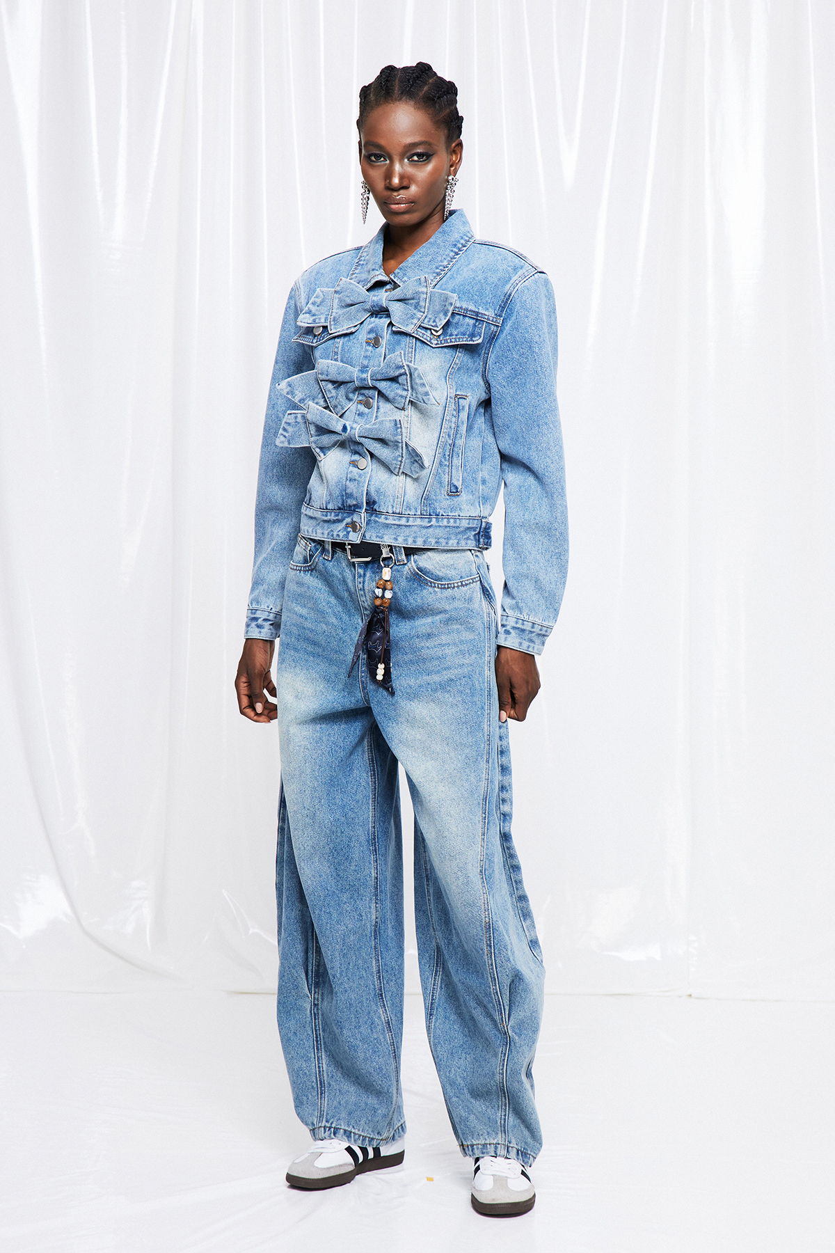 Frenske Bow Denim Pants Set