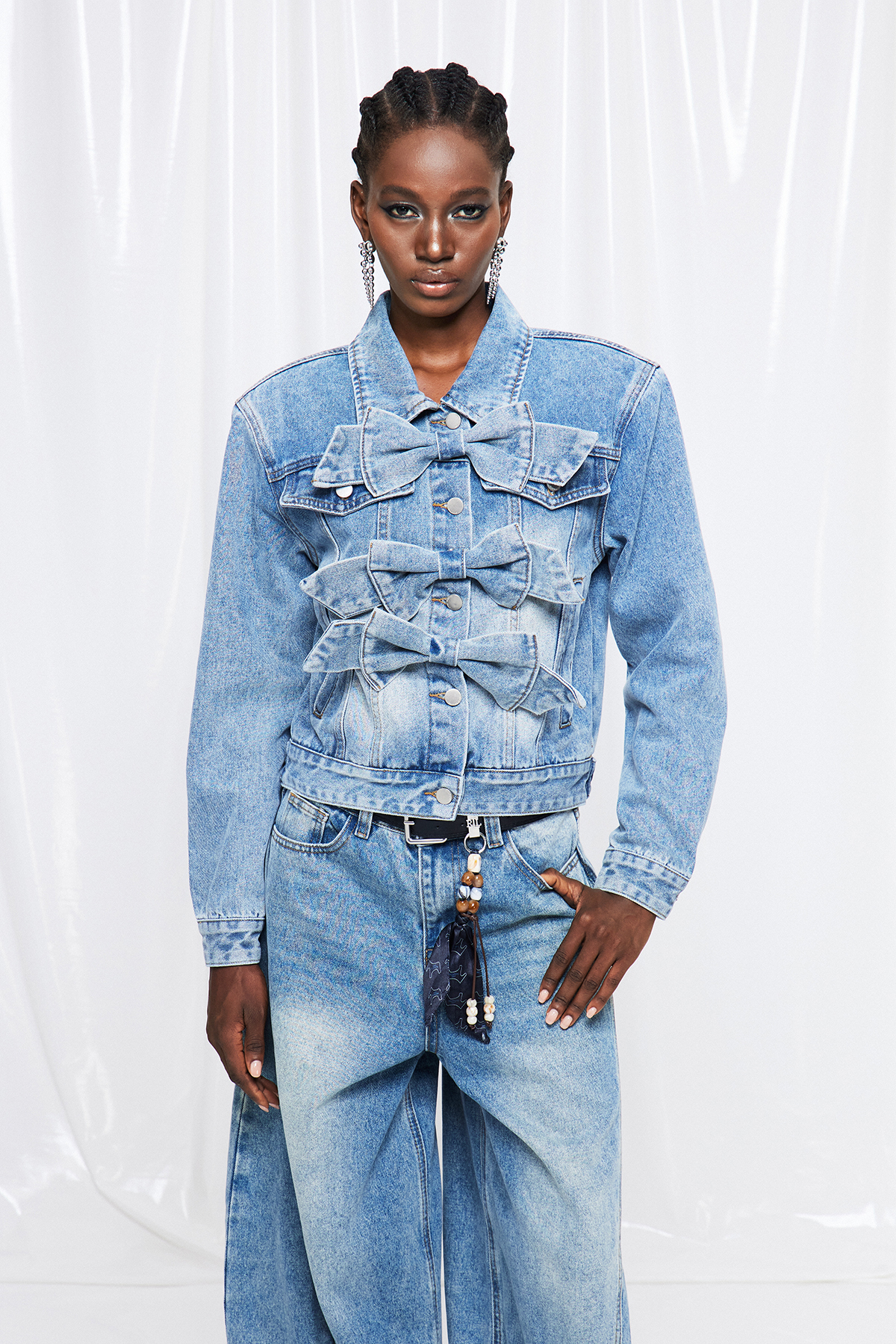 Frenske Bow Denim Pants Set