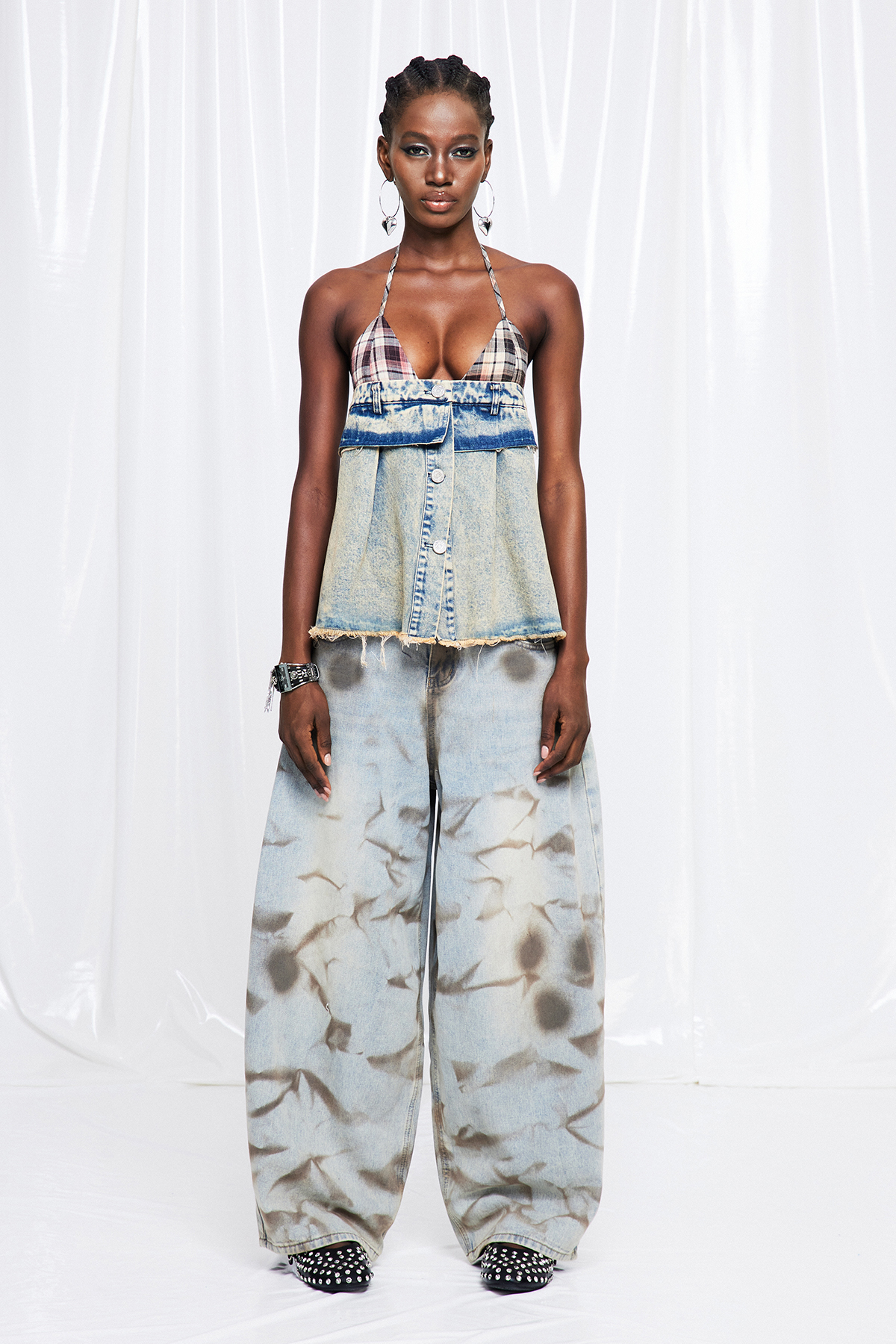 Fridenot Grid Deconstruct Denim Top