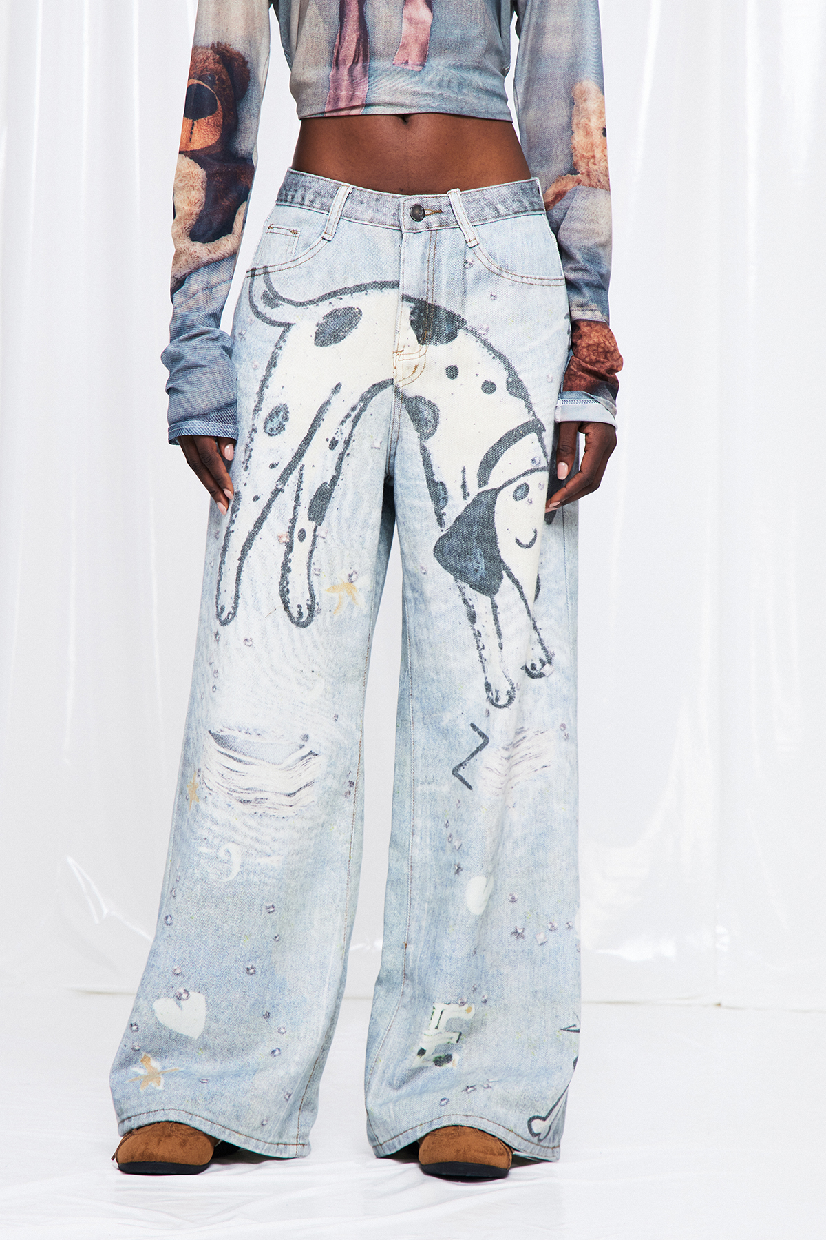 Friduhelm Ripped Print Barrel Jeans