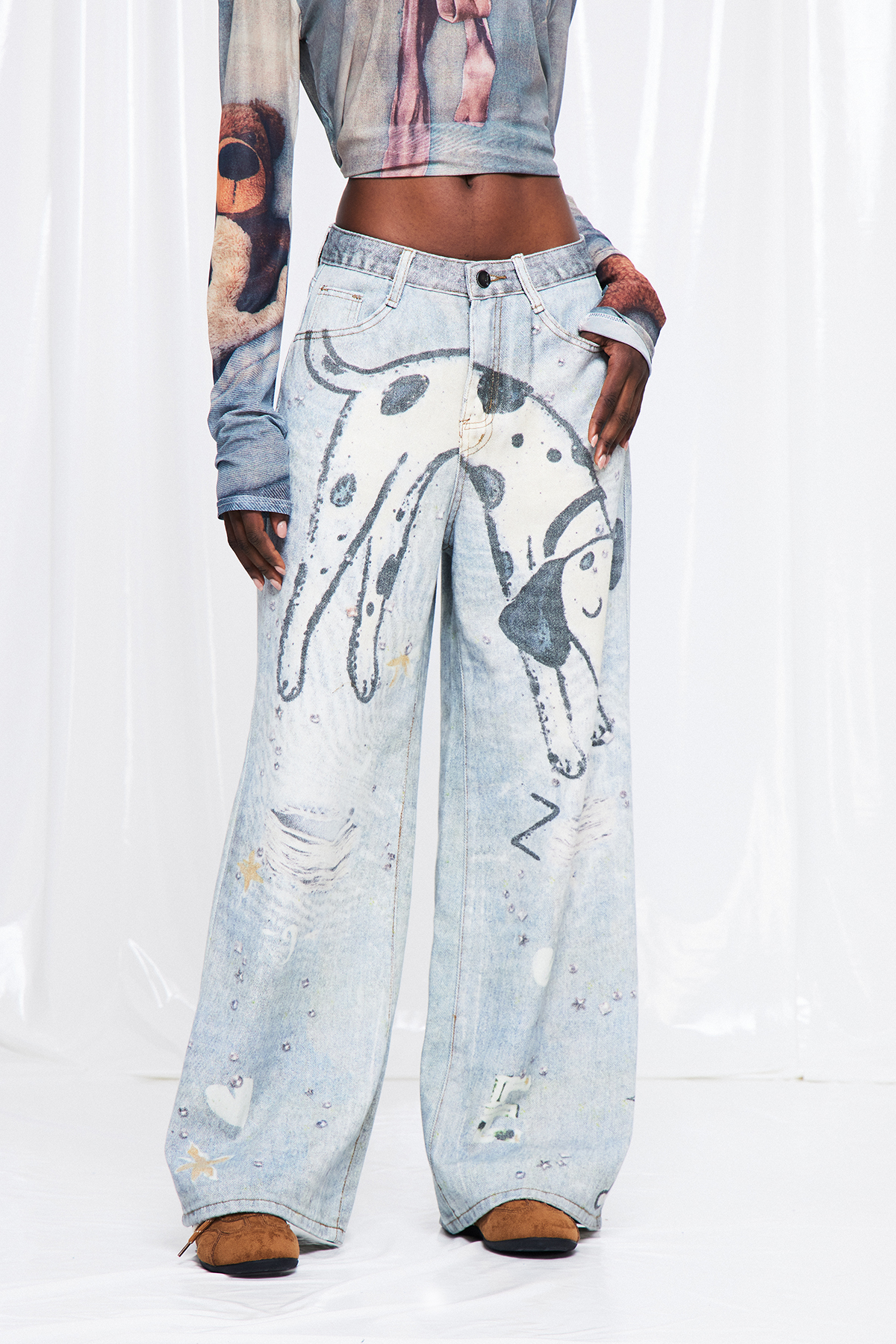 Friduhelm Ripped Print Barrel Jeans