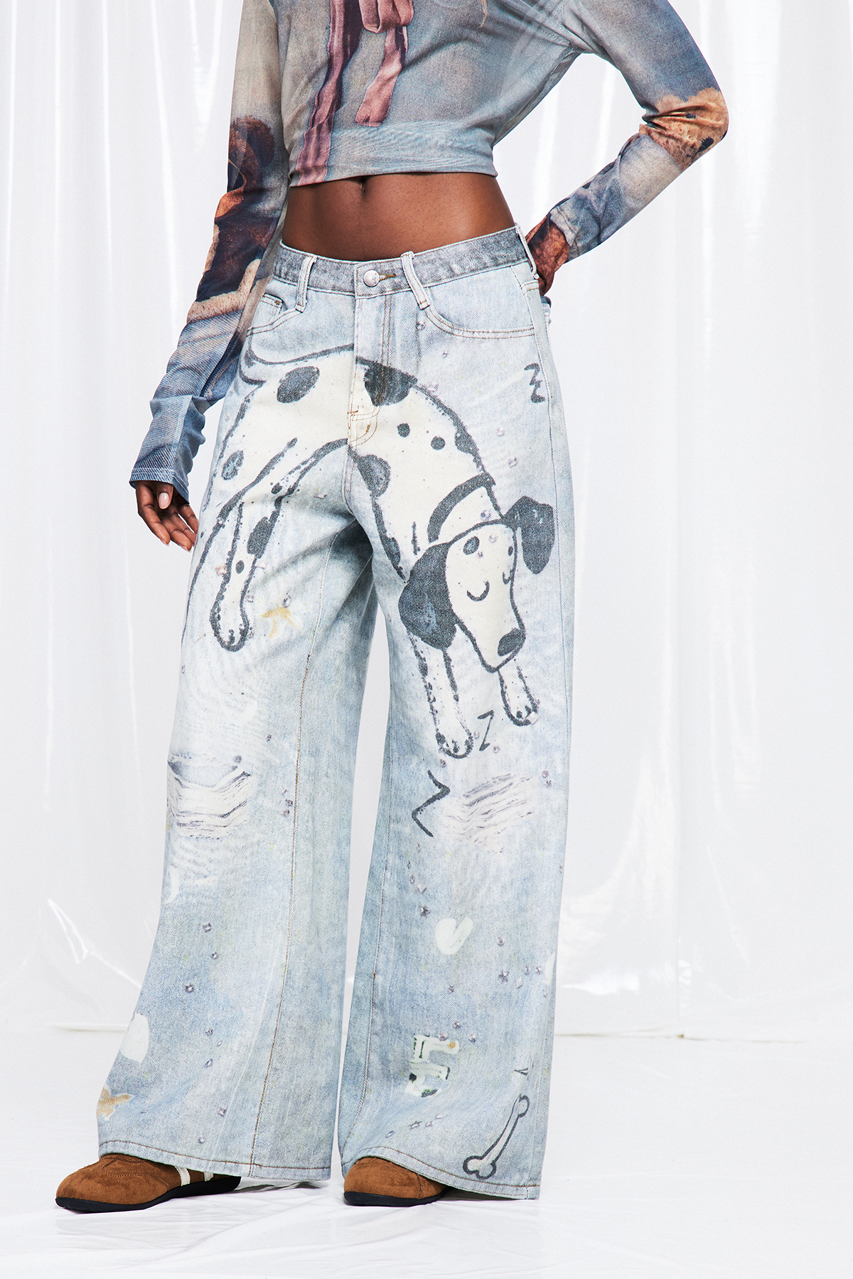 Friduhelm Ripped Print Barrel Jeans