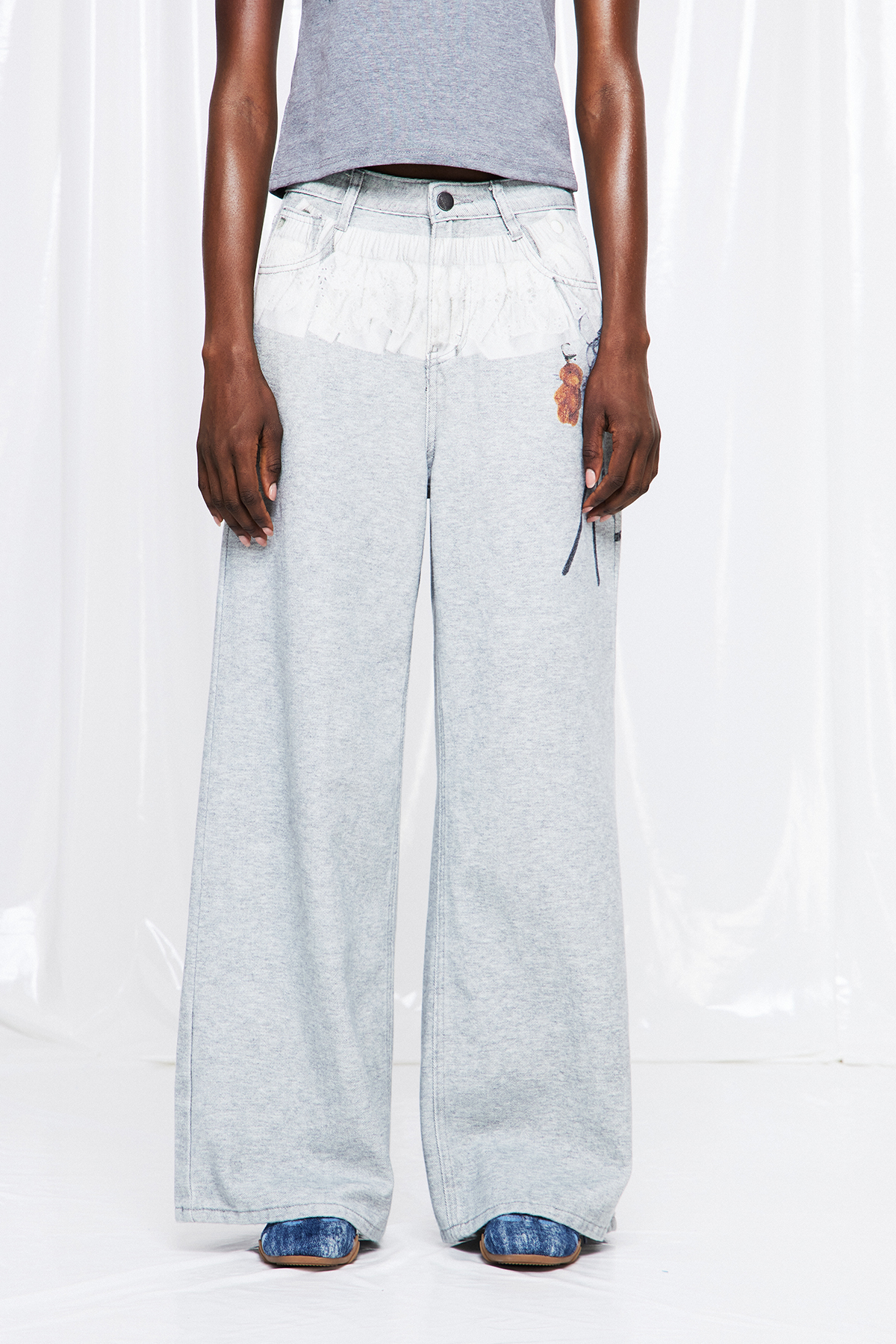 Friduric Lace Print Wide Leg Jeans