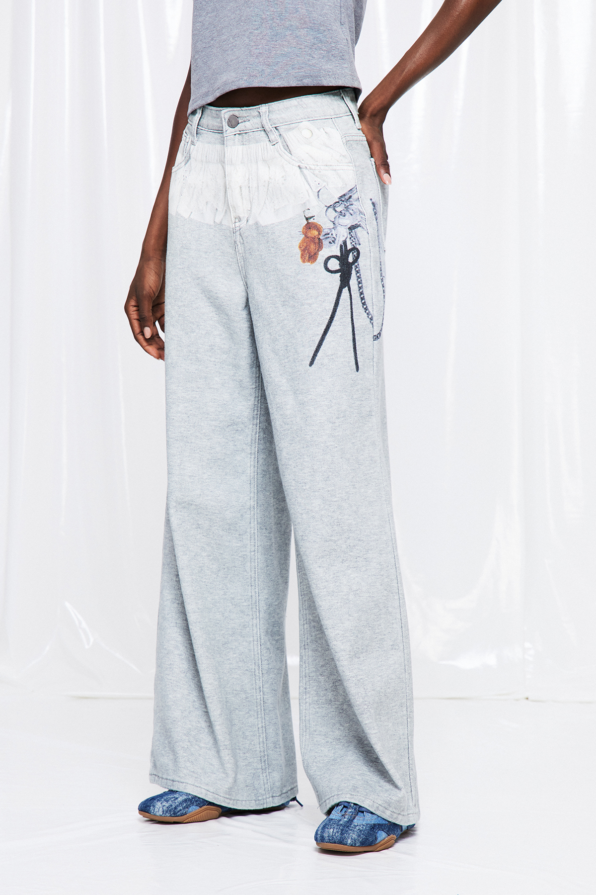 Friduric Lace Print Wide Leg Jeans