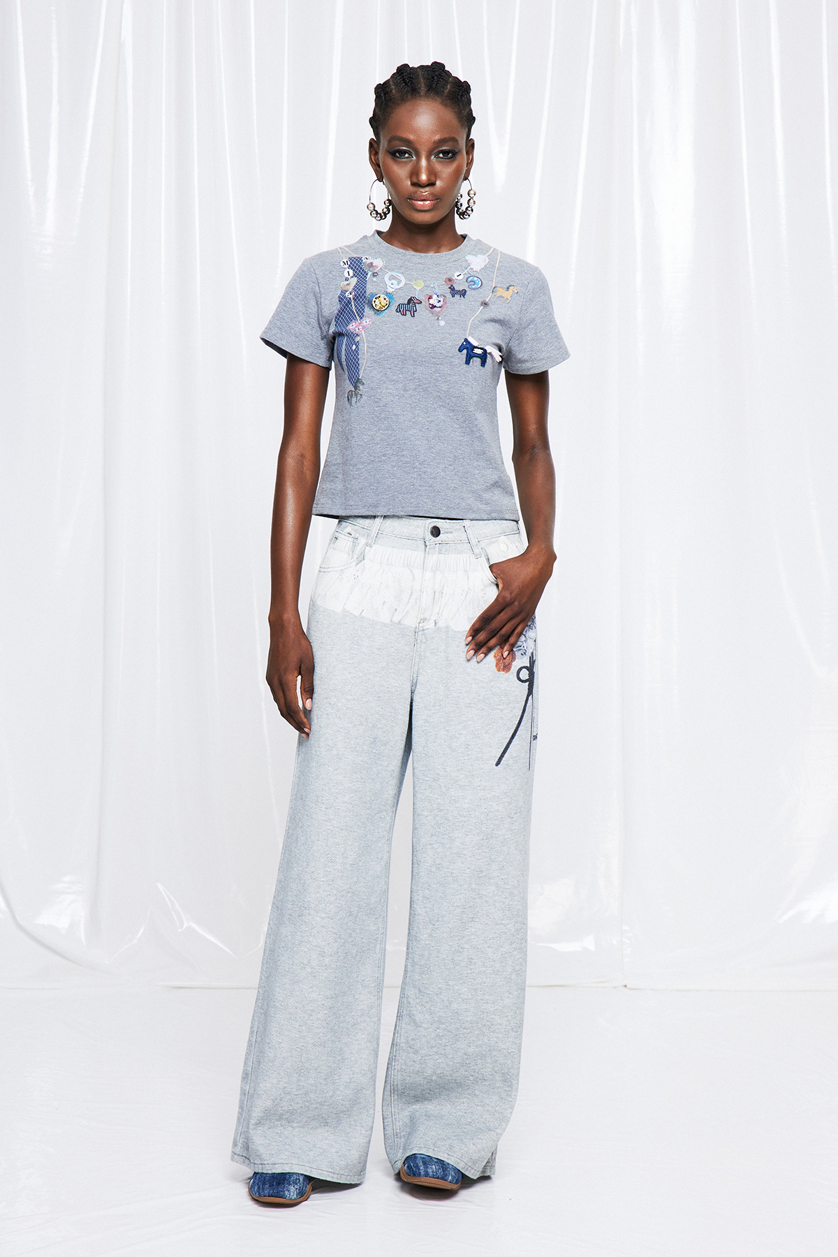 Friduric Lace Print Wide Leg Jeans