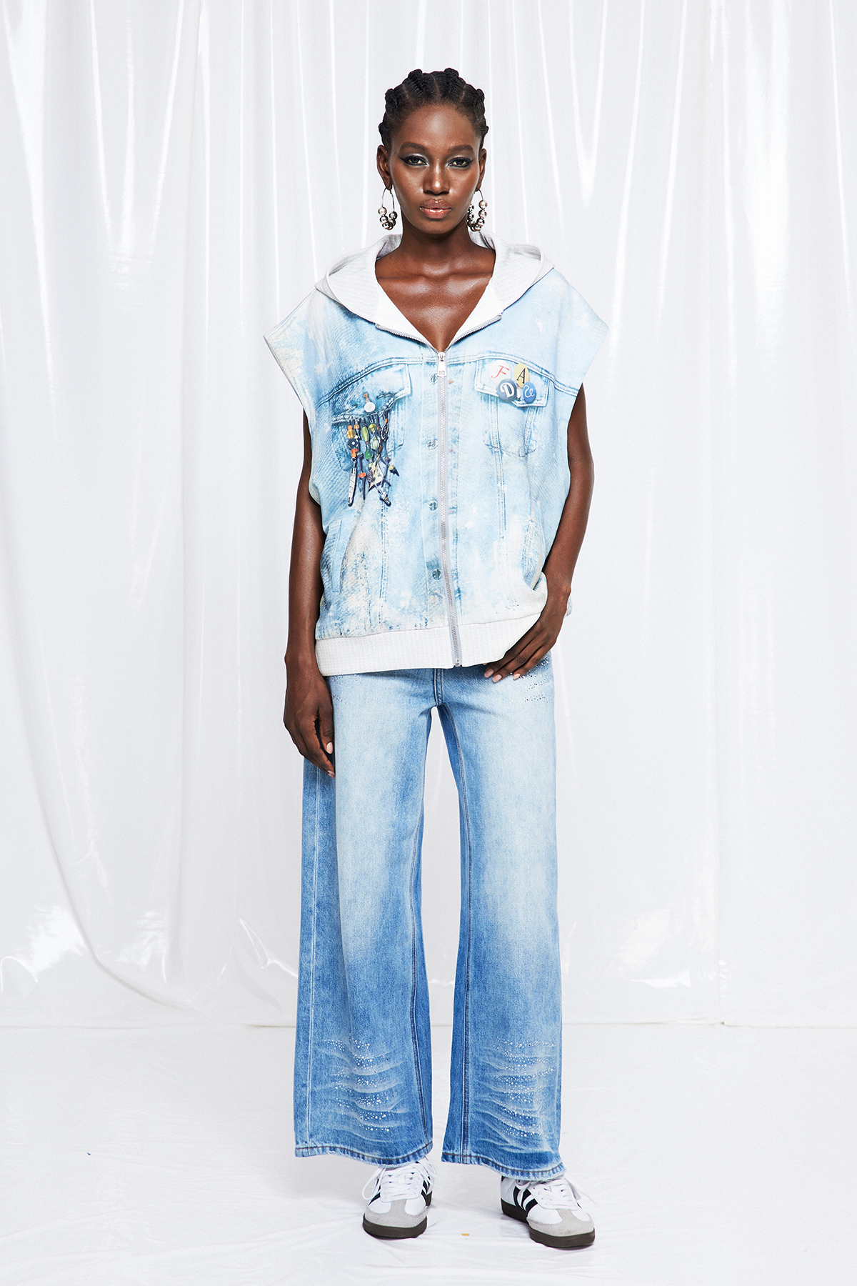 Friedbert Sleeveless Hooded Print Top