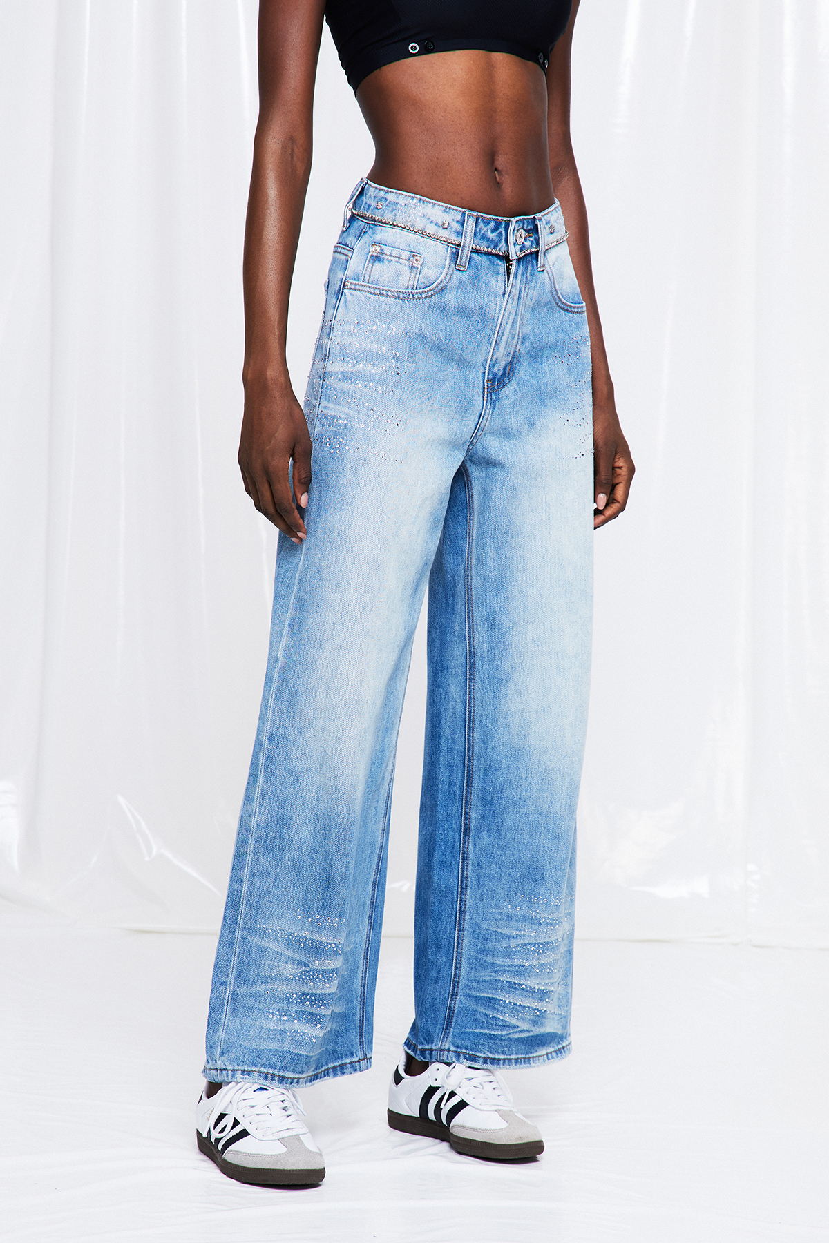 Friede Rhinestone Bleached Jeans