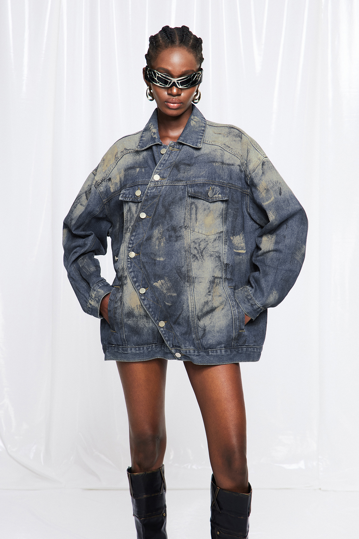 Friedhelm Asymmetric Print Denim Jacket