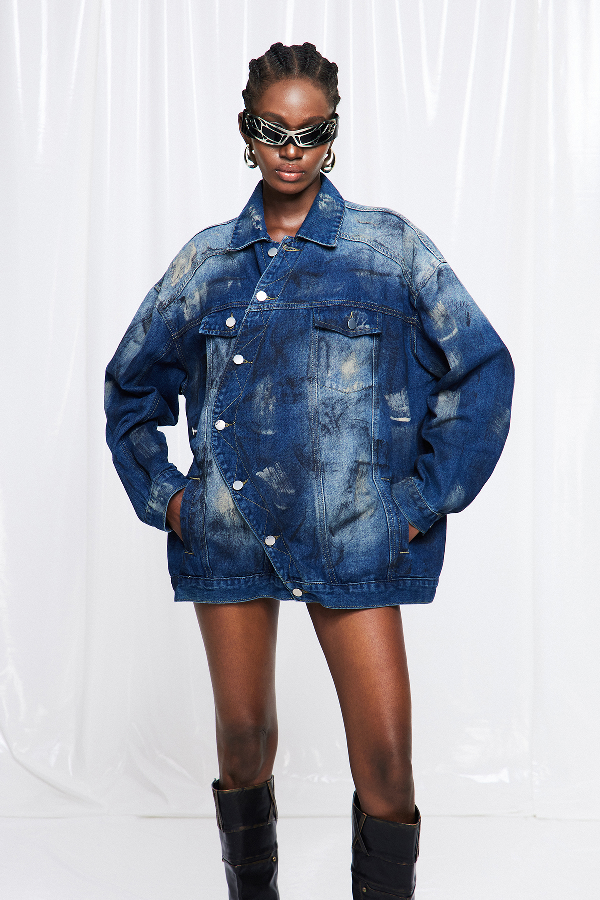 Friedhelm Asymmetric Print Denim Jacket