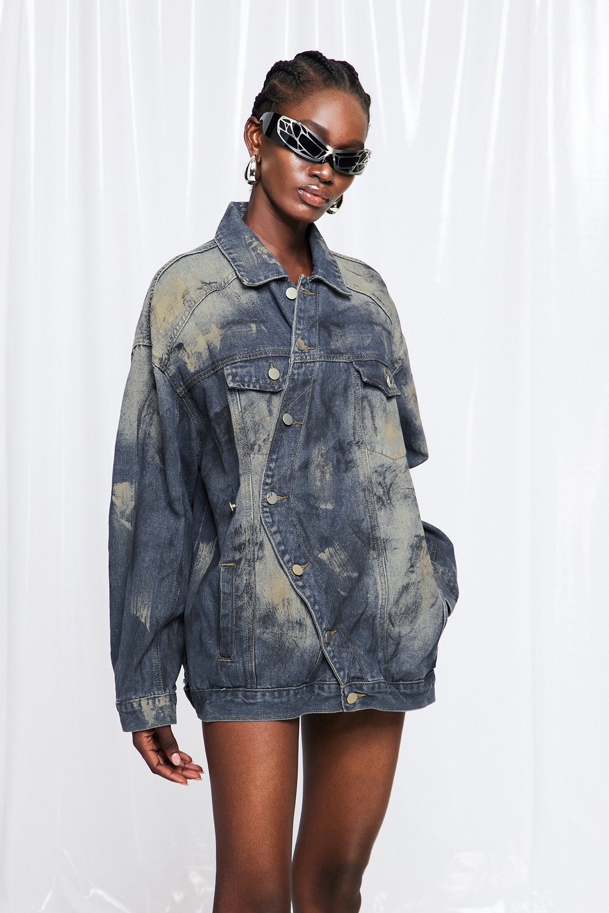 Friedhelm Asymmetric Print Denim Jacket