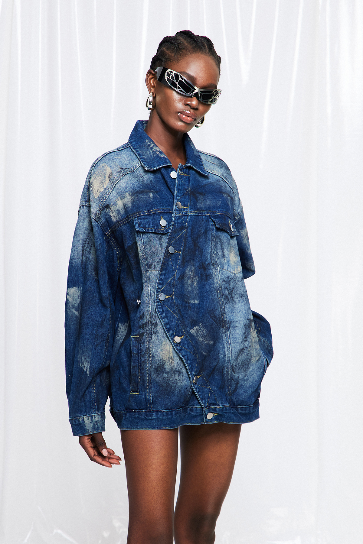 Friedhelm Asymmetric Print Denim Jacket