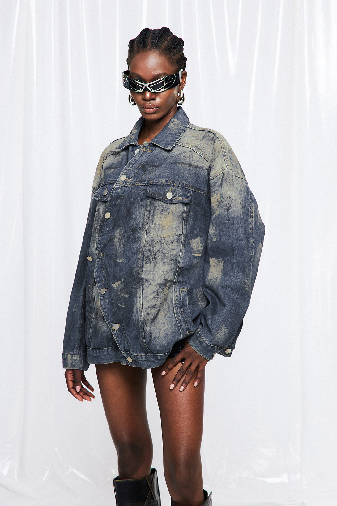 Friedhelm Asymmetric Print Denim Jacket