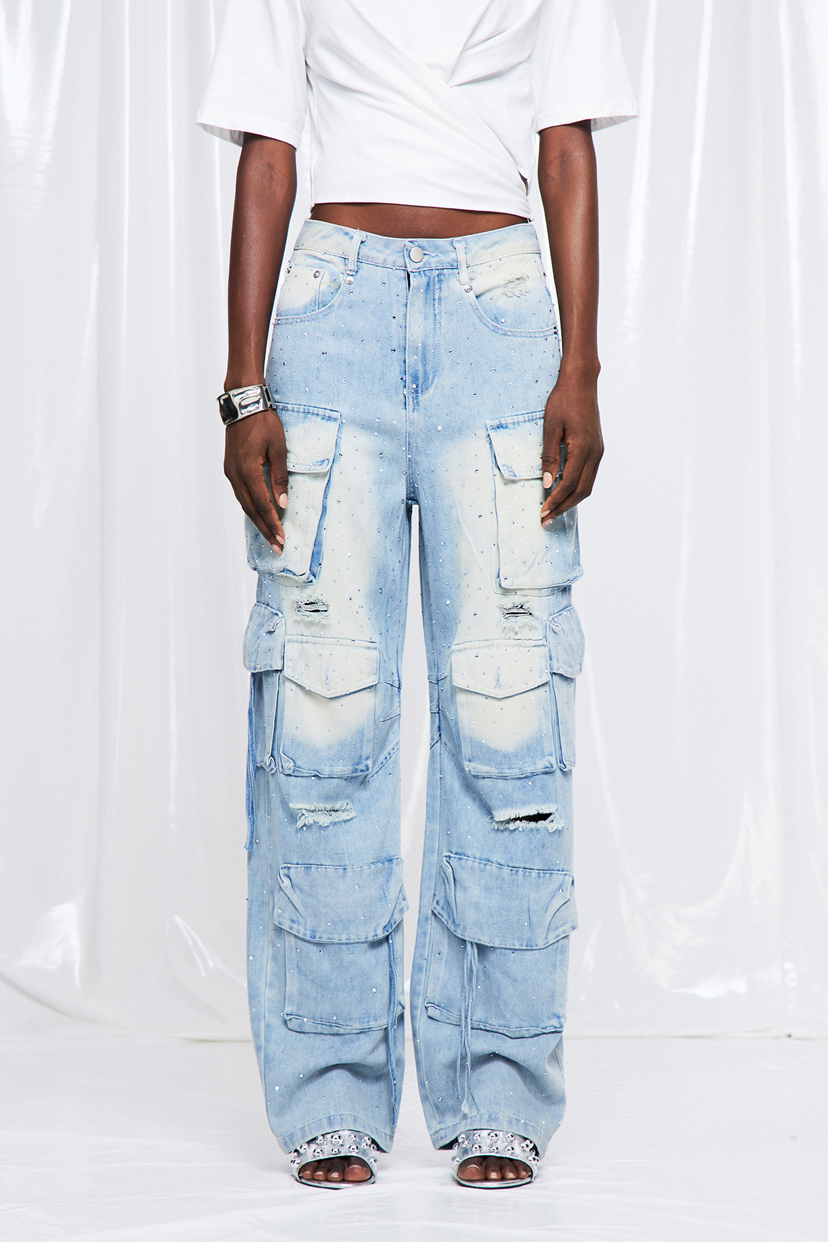 Frija Rhinestone Cargo Jeans