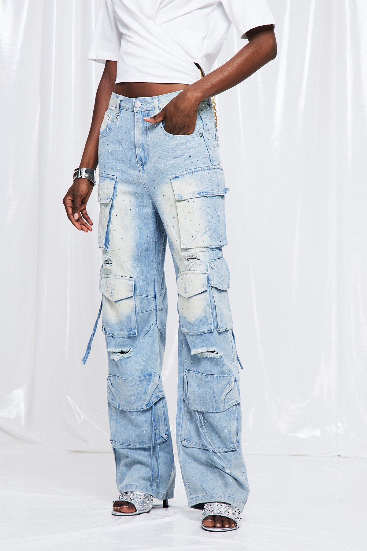 Frija Rhinestone Cargo Jeans