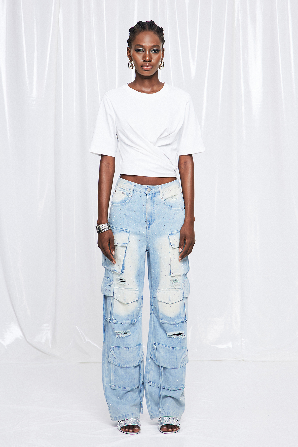 Frija Rhinestone Cargo Jeans