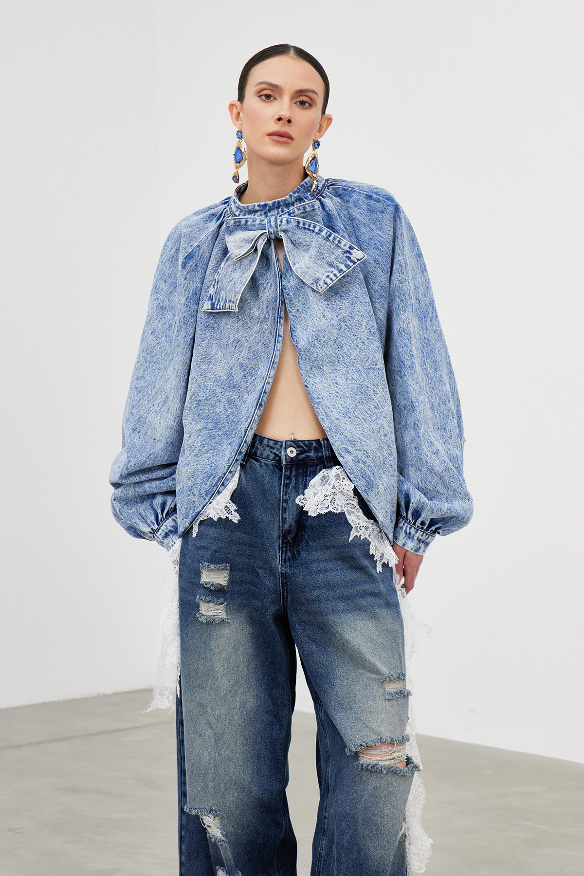 Froilan Split Bow Denim Top