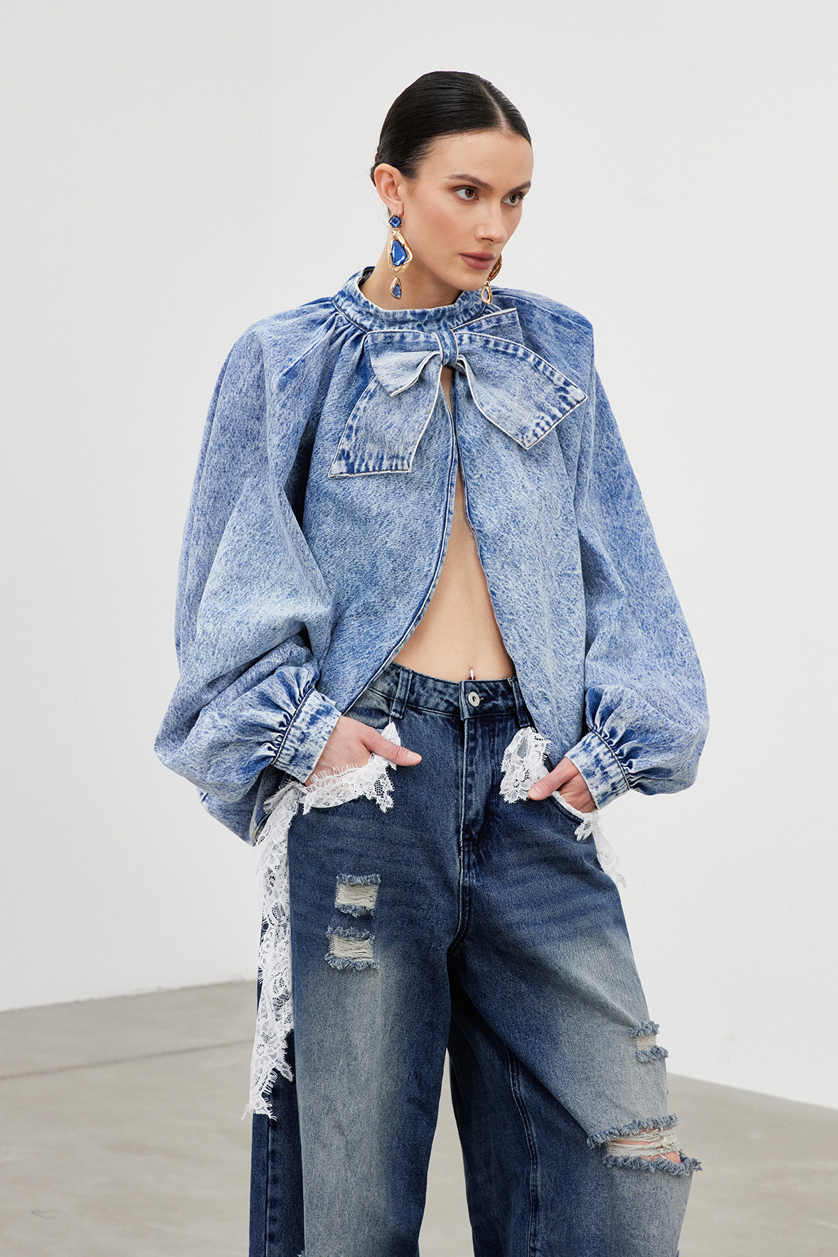 Froilan Split Bow Denim Top