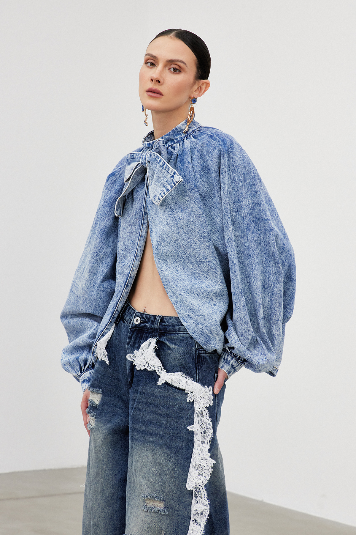 Froilan Split Bow Denim Top