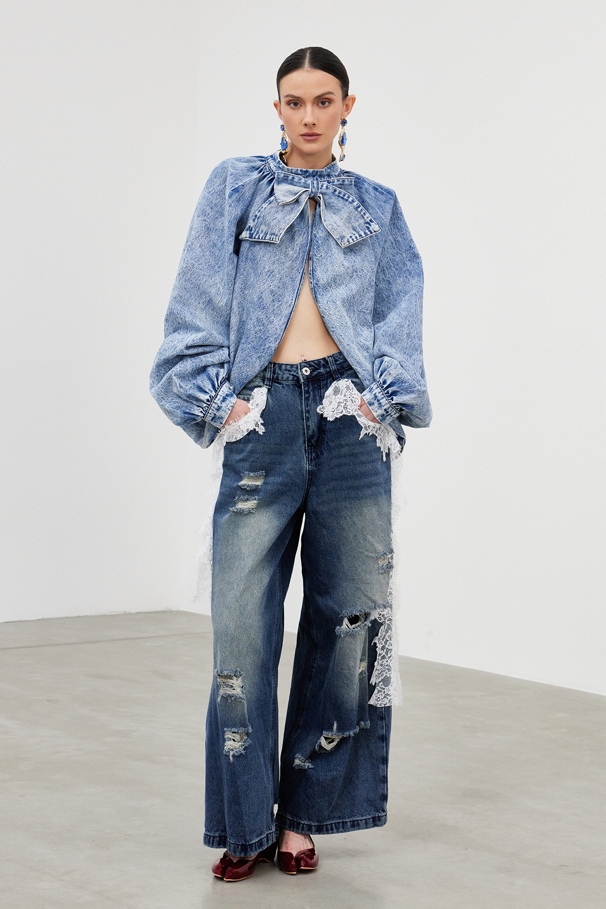 Froilan Split Bow Denim Top
