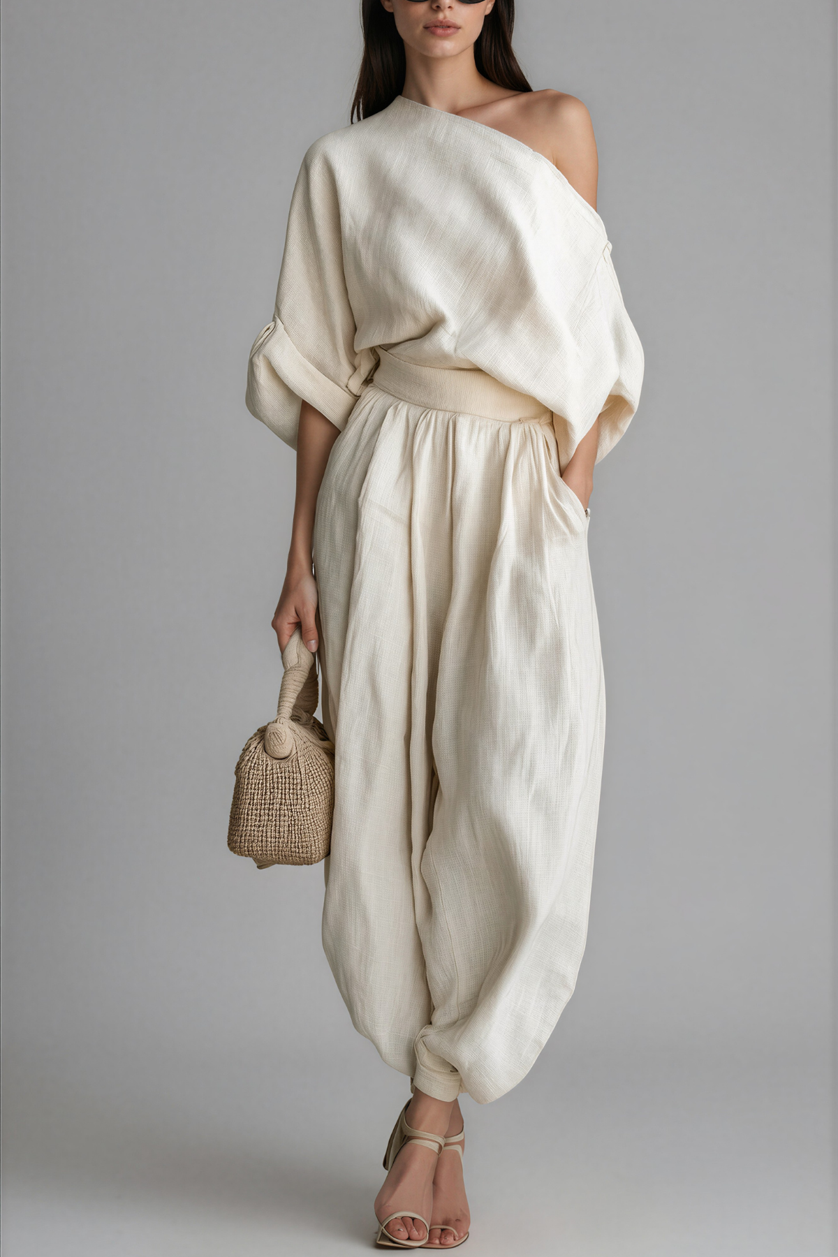 Frost Linen One Shoulder Set 