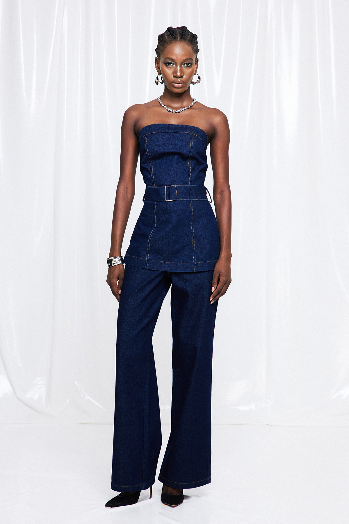 Froya Strapless Denim Pants Set