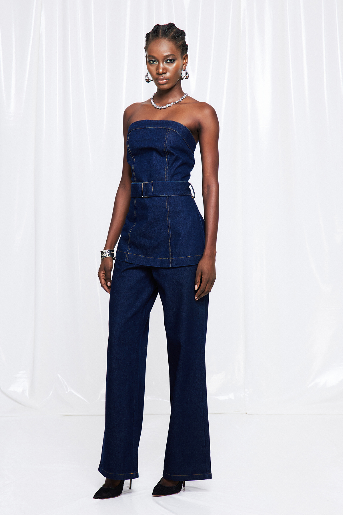 Froya Strapless Denim Pants Set