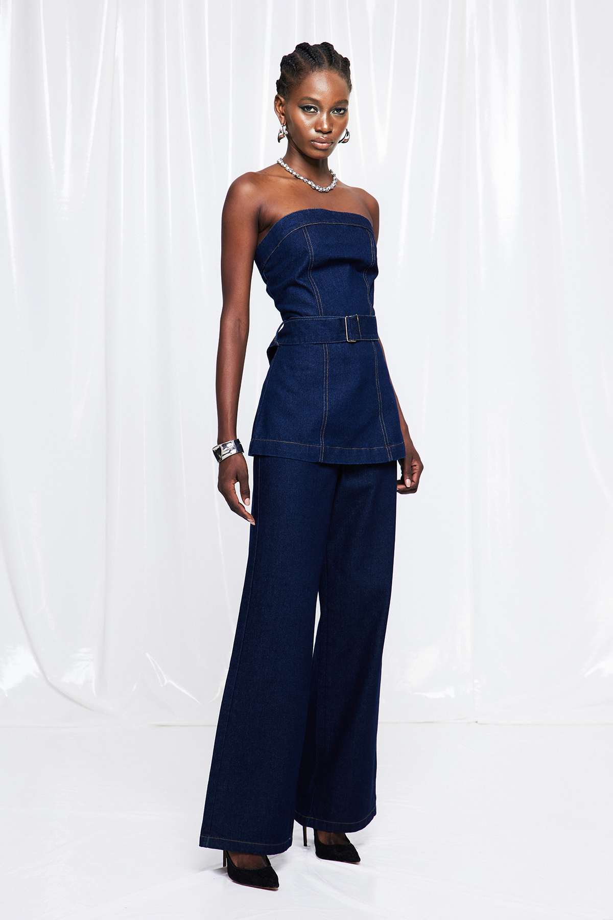 Froya Strapless Denim Pants Set
