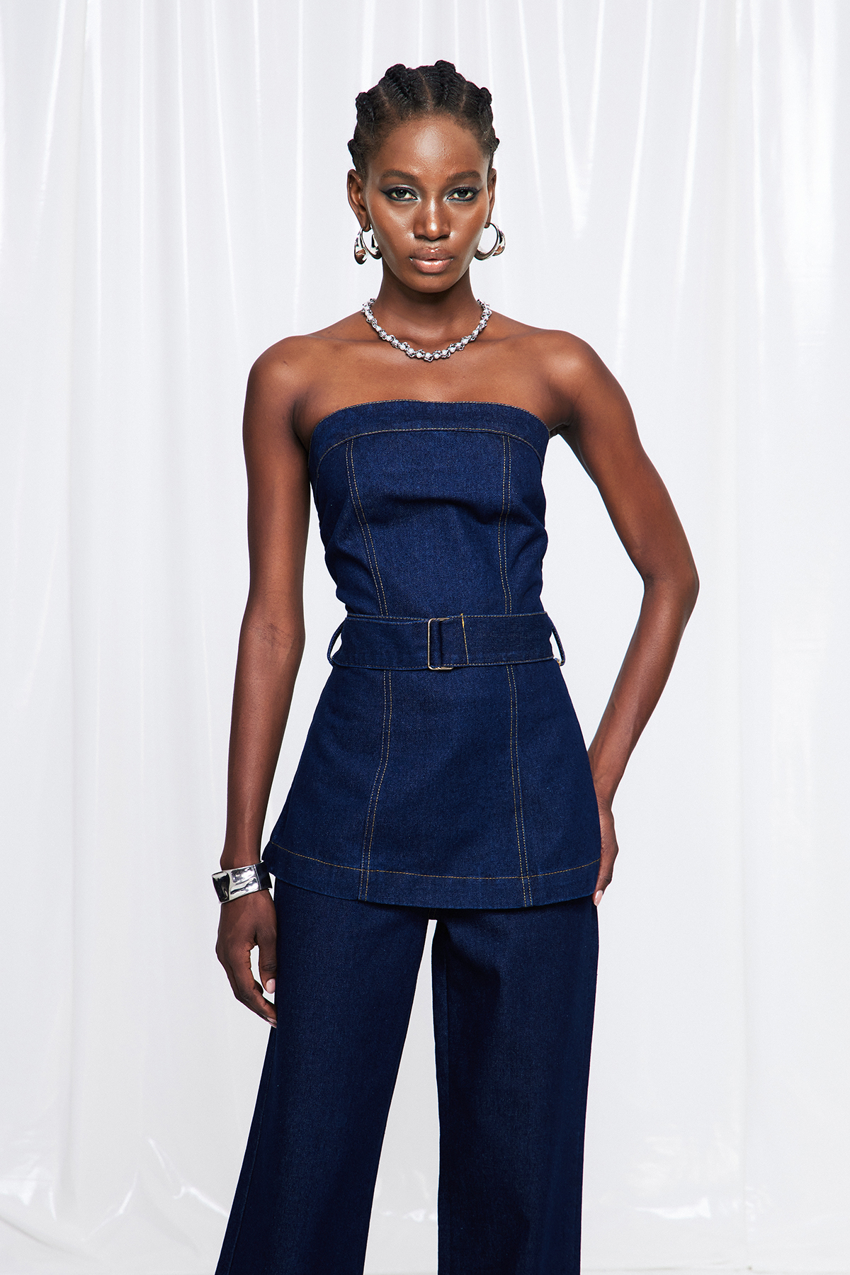 Froya Strapless Denim Pants Set