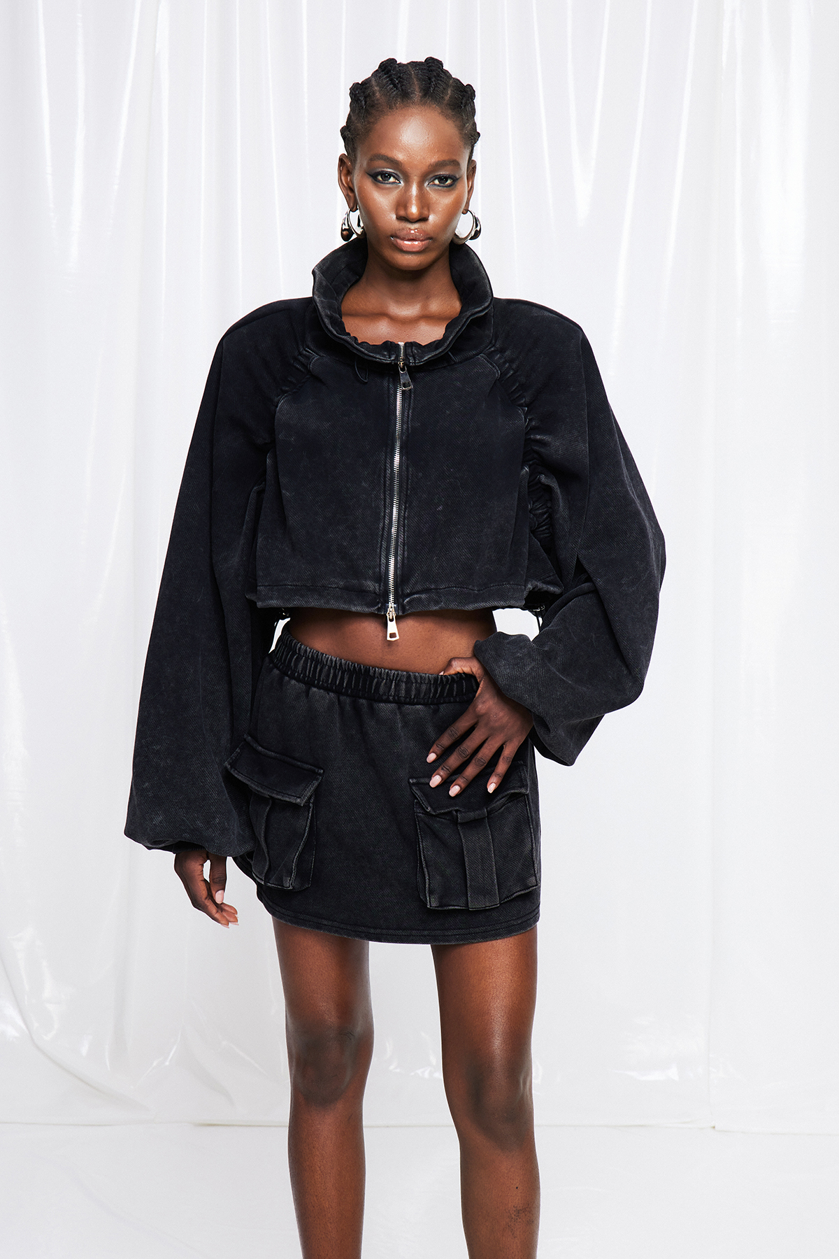 Fuad High Neck Drawstring Skirt Set