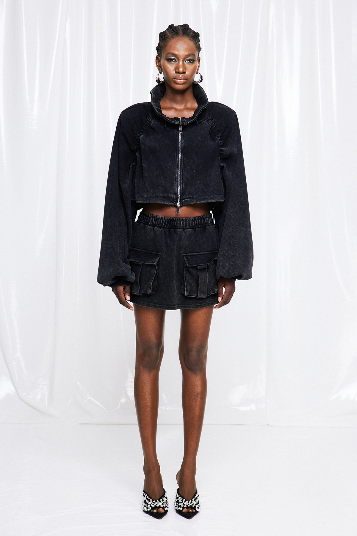 Fuad High Neck Drawstring Skirt Set
