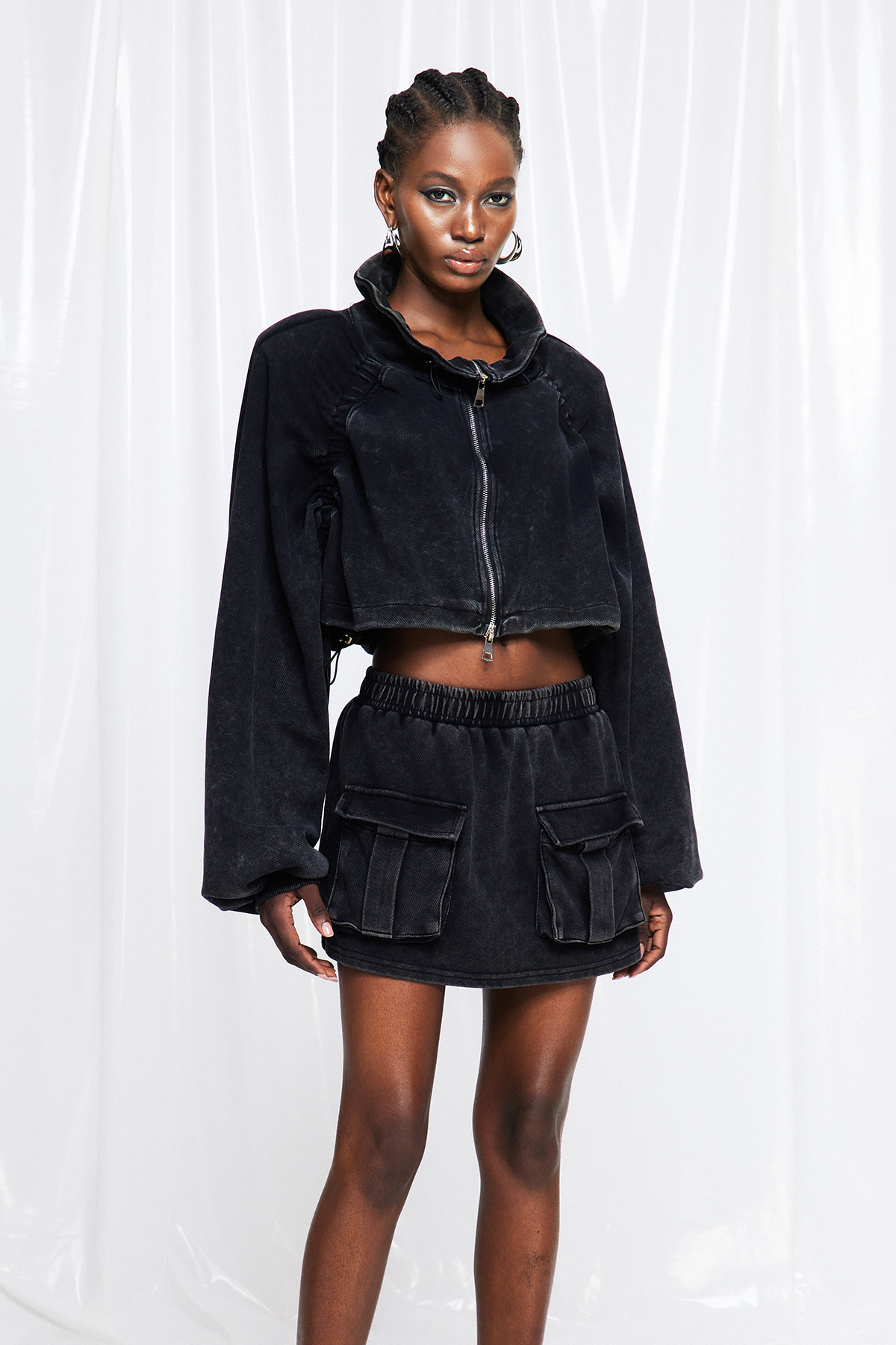 Fuad High Neck Drawstring Skirt Set