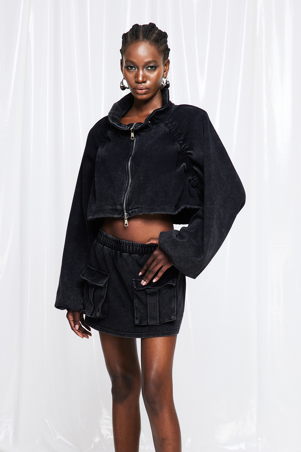 Fuad High Neck Drawstring Skirt Set