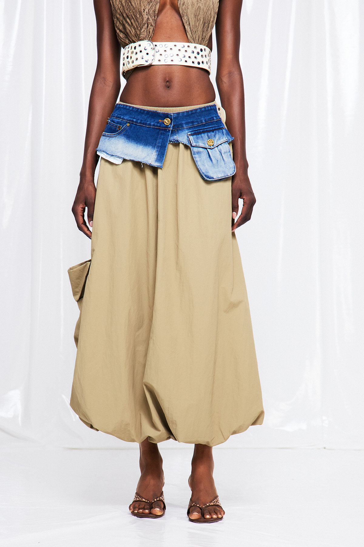 Fuensanta Denim Deconstruct Bubble Maxi Skirt