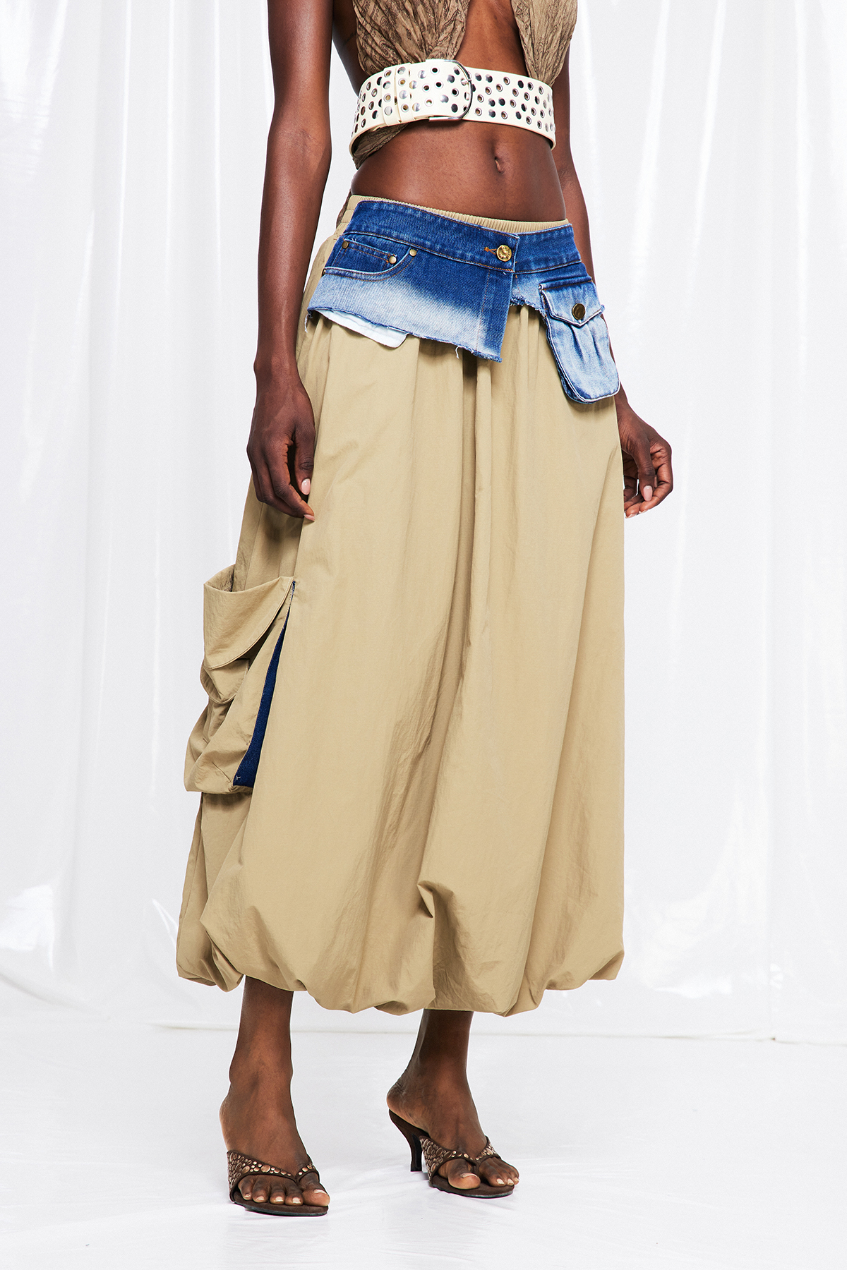 Fuensanta Denim Deconstruct Bubble Maxi Skirt