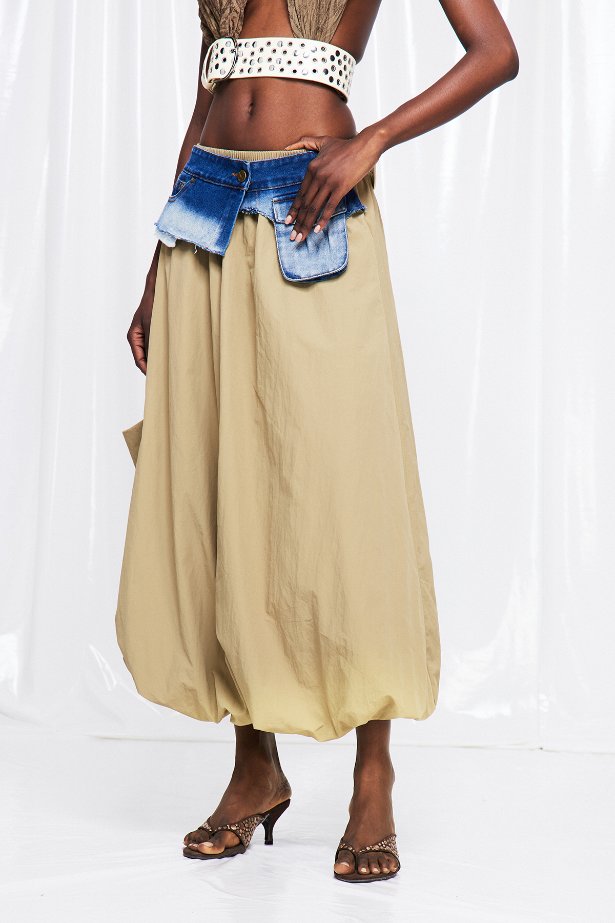 Fuensanta Denim Deconstruct Bubble Maxi Skirt