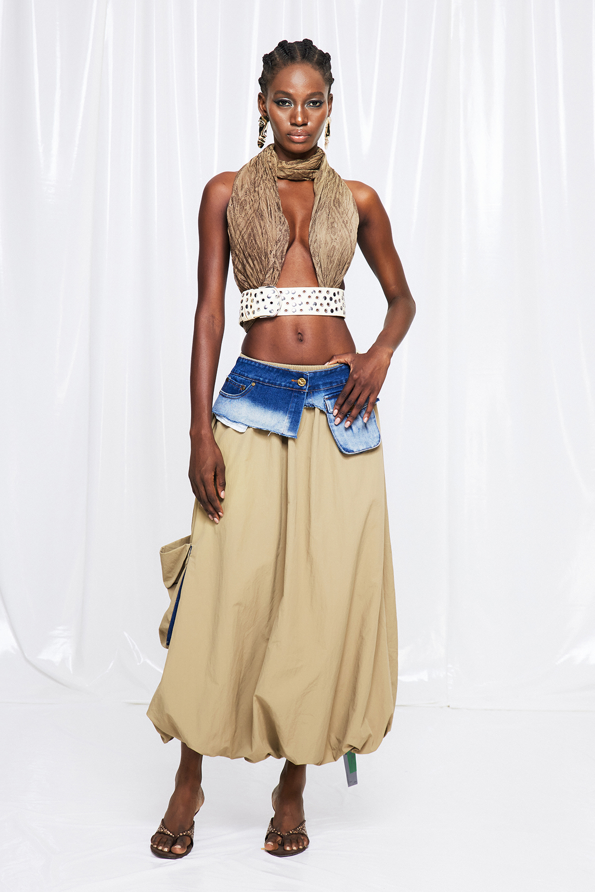 Fuensanta Denim Deconstruct Bubble Maxi Skirt