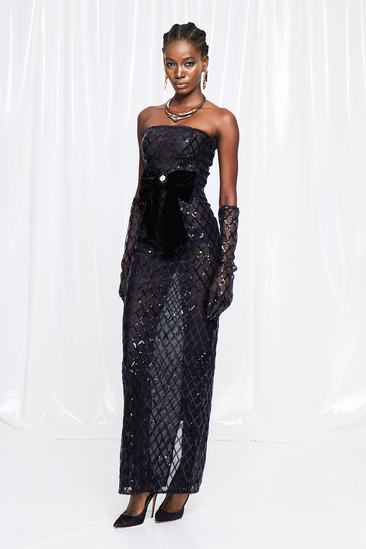 Fulco Diamond Pattern Bow Maxi Dress