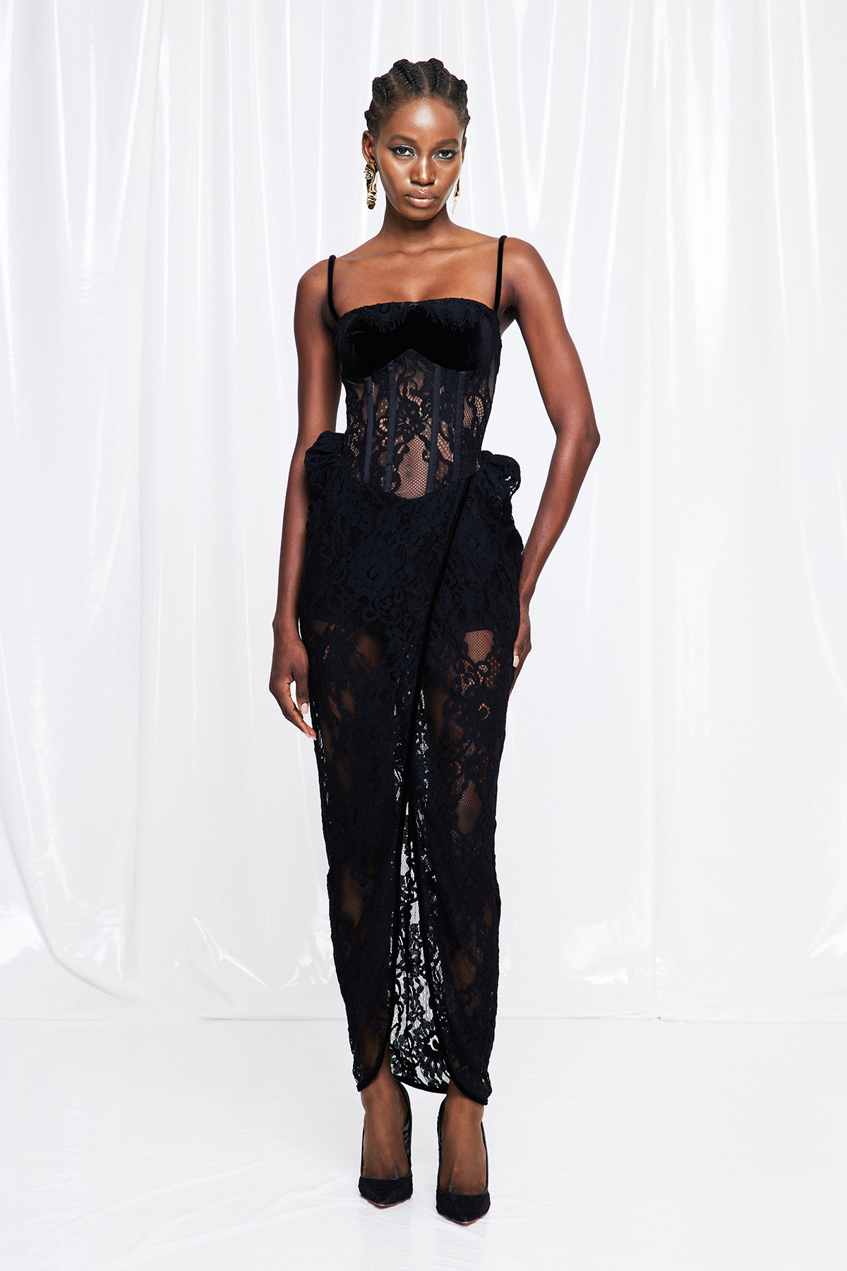 Fulgencio Lace Corset Split Maxi Dress