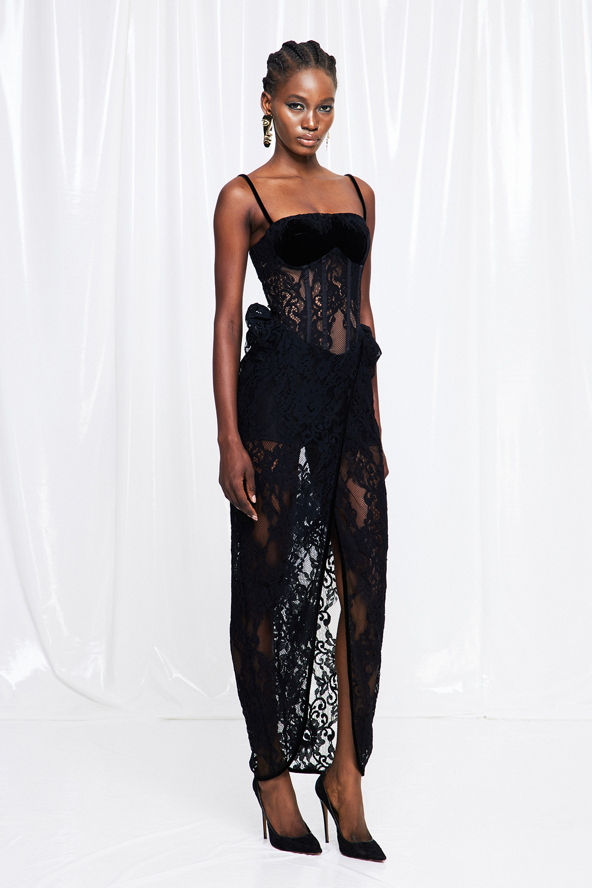 Fulgencio Lace Corset Split Maxi Dress