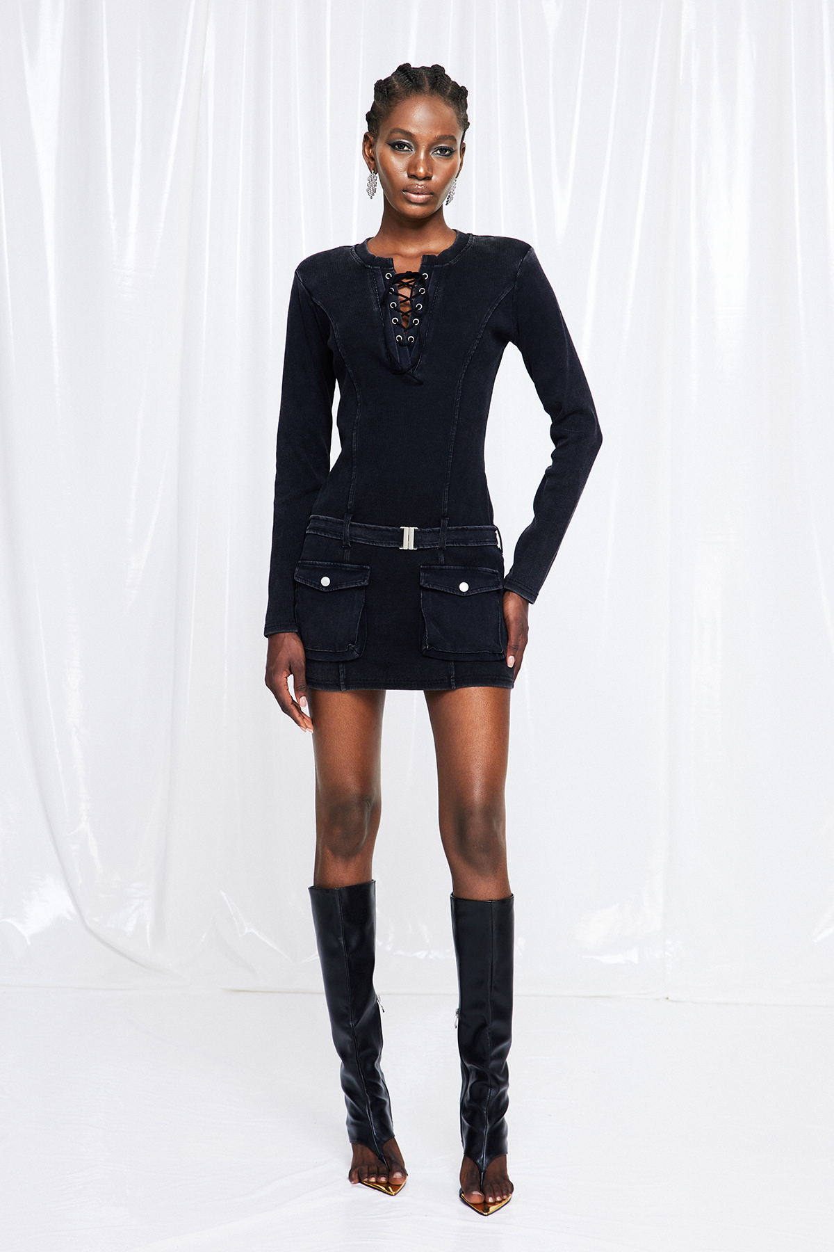 Fulk Lace Up Belt Mini Dress