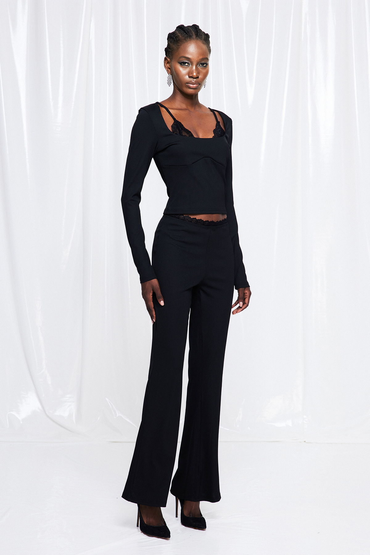 Fulke Crop Lace Pants Set