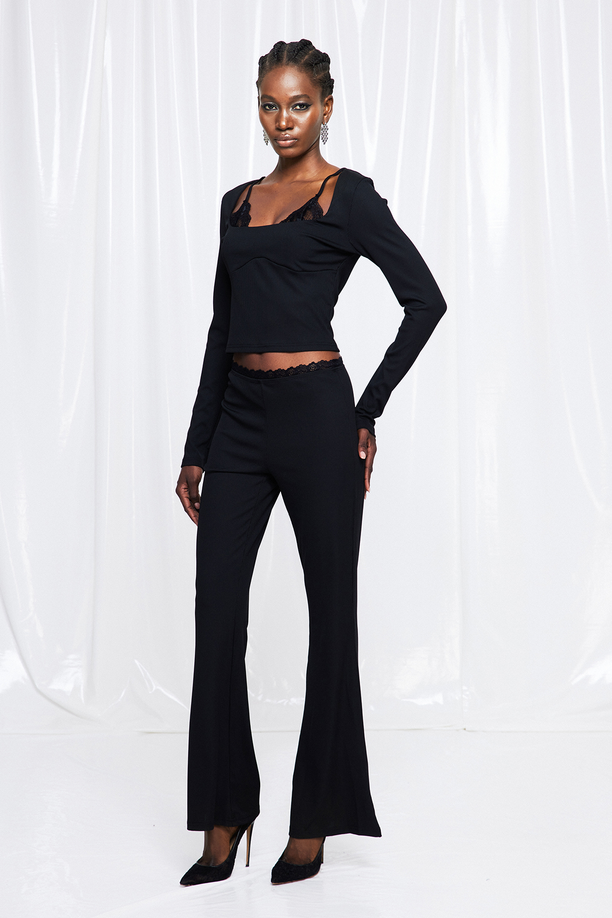 Fulke Crop Lace Pants Set