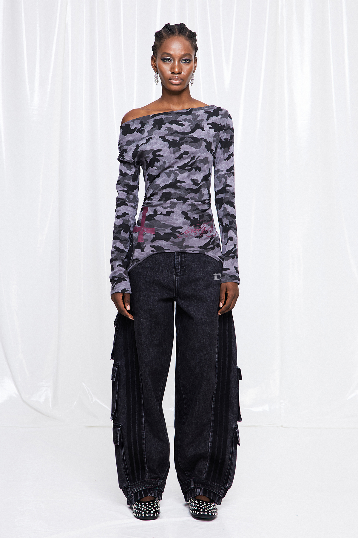 Fulton Off Shoulder Camouflage Top