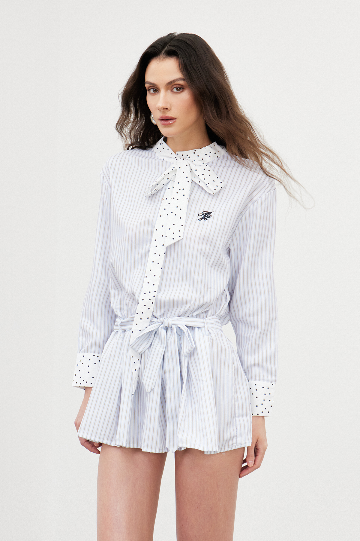 Furqan Stripe Tie Up Mini Dress