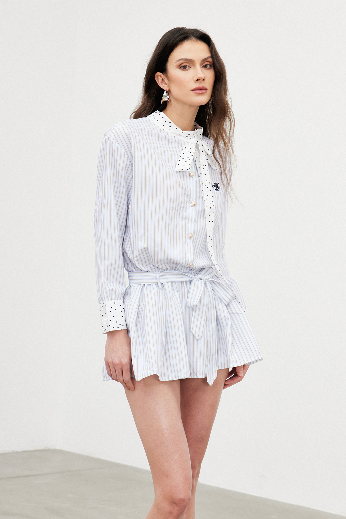 Furqan Stripe Tie Up Mini Dress