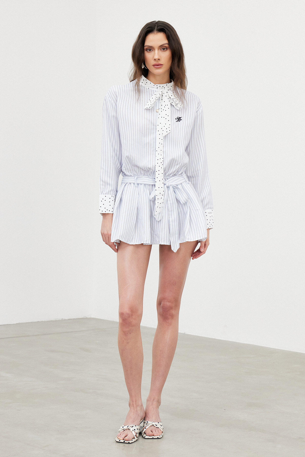 Furqan Stripe Tie Up Mini Dress