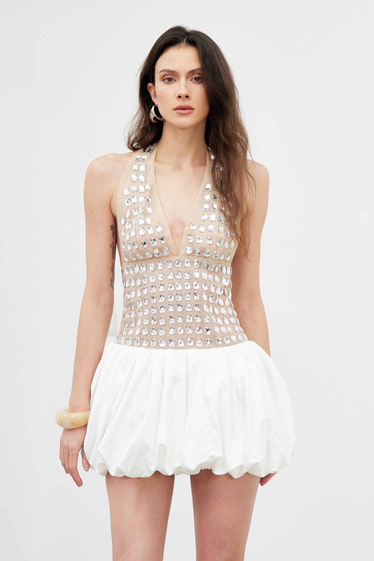 Fuxi Crystal Bubble Mini Dress