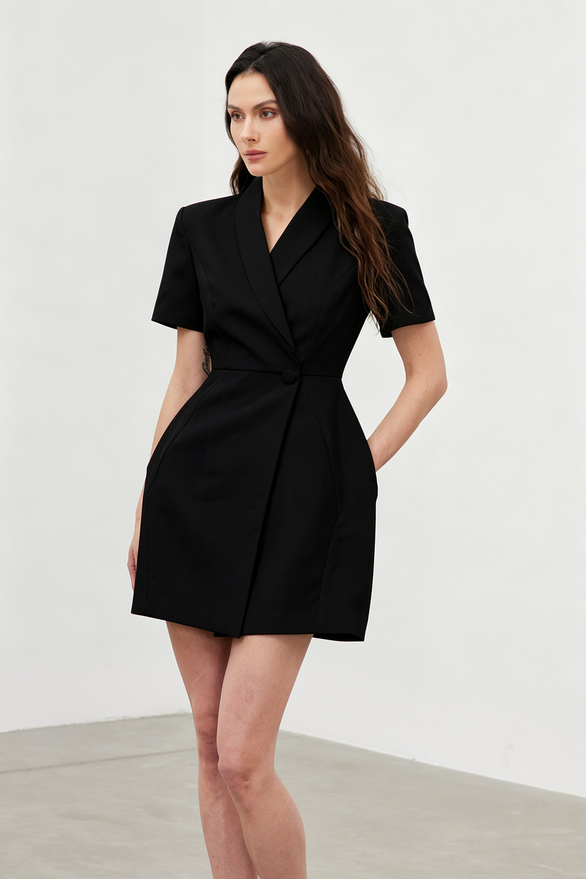 Fyfe Asymmetric Mini Dress In Black